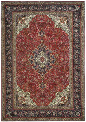 Vintage Red Floral Traditional 8'0X11'5 Tabriz Persian Rug