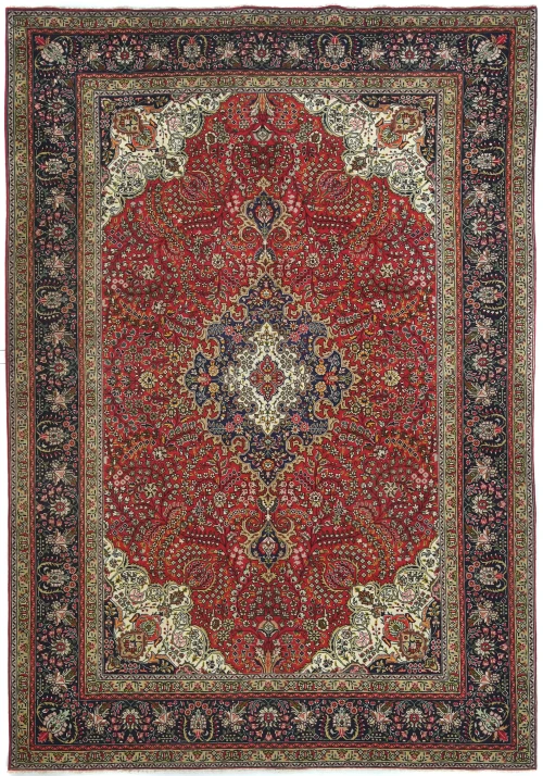 Vintage Red Floral Traditional 8'0X11'5 Tabriz Persian Rug