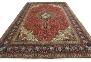 Vintage Red Floral Traditional 8'0X11'5 Tabriz Persian Rug