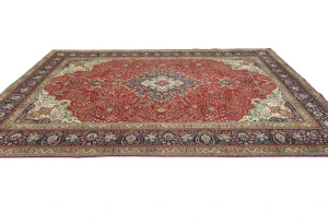 Vintage Red Floral Traditional 8'0X11'5 Tabriz Persian Rug
