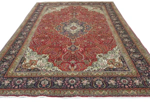 Vintage Red Floral Traditional 8'0X11'5 Tabriz Persian Rug