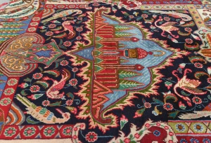 Semi Antique Multicolored Pictorial 9'5X12'6 Kashmar Persian Rug