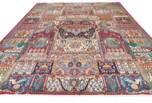 Semi Antique Multicolored Pictorial 9'5X12'6 Kashmar Persian Rug