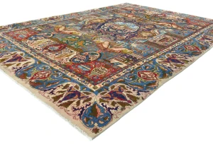 Vintage Multicolored Pictorial 10X13 Kashmar Persian Rug
