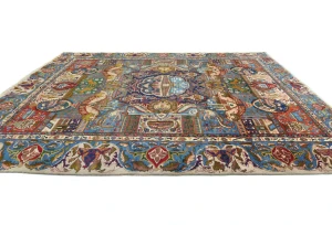 Vintage Multicolored Pictorial 10X13 Kashmar Persian Rug