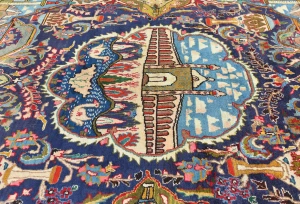 Vintage Multicolored Pictorial 10X13 Kashmar Persian Rug