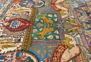 Vintage Multicolored Pictorial 10X13 Kashmar Persian Rug
