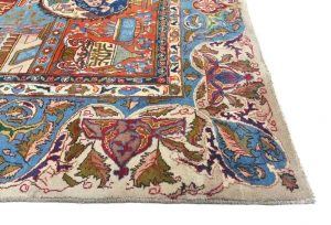 Vintage Multicolored Pictorial 10X13 Kashmar Persian Rug