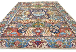 Vintage Multicolored Pictorial 10X13 Kashmar Persian Rug