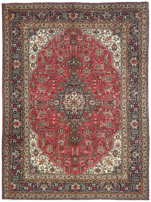 Vintage Red Floral Traditional 7X10 Tabriz Persian Rug