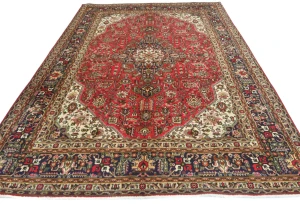 Vintage Red Floral Traditional 7X10 Tabriz Persian Rug