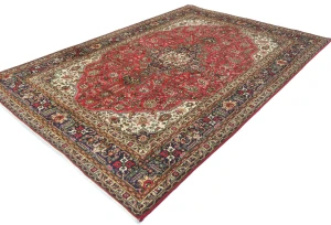 Vintage Red Floral Traditional 7X10 Tabriz Persian Rug
