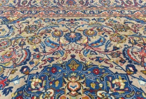 Semi Antique Beige Floral 9X13 Kashmar Persian Rug