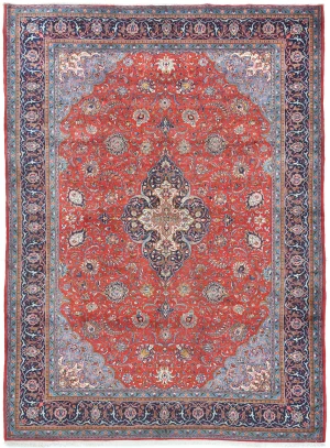 Vintage Red Floral 10X13 Sarough Persian Rug