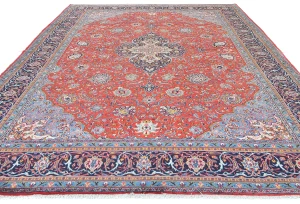 Vintage Red Floral 10X13 Sarough Persian Rug
