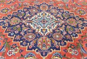 Semi Antique Light Red Traditional Floral 10X13 Kashan Persian Rug