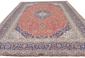 Semi Antique Light Red Traditional Floral 10X13 Kashan Persian Rug