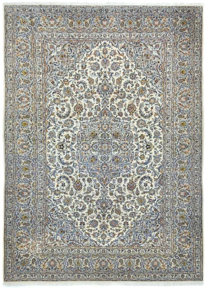 Vintage Cream Floral Traditional 10X13 Kashan Persian Rug