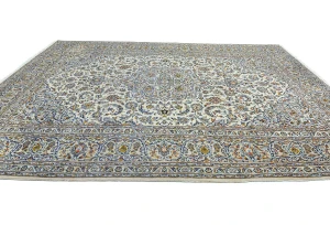 Vintage Cream Floral Traditional 10X13 Kashan Persian Rug