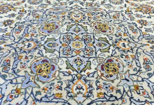 Vintage Cream Floral Traditional 10X13 Kashan Persian Rug