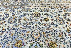 Vintage Cream Floral Traditional 10X13 Kashan Persian Rug