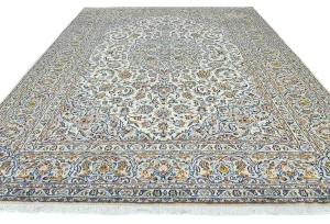 Vintage Cream Floral Traditional 10X13 Kashan Persian Rug