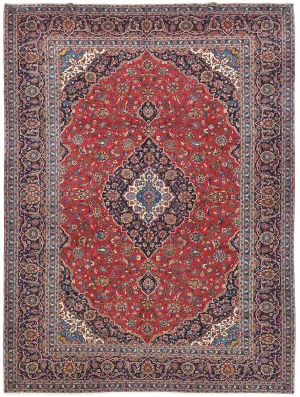 Vintage Red Floral Traditional 10X13 Kashan Persian Rug