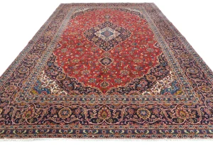 Vintage Red Floral Traditional 10X13 Kashan Persian Rug