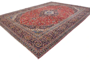 Vintage Red Floral Traditional 10X13 Kashan Persian Rug