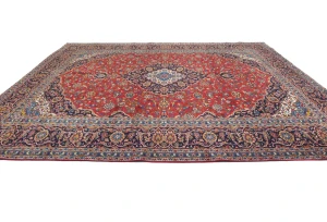 Vintage Red Floral Traditional 10X13 Kashan Persian Rug