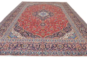 Vintage Red Floral Traditional 10X13 Kashan Persian Rug