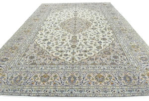 Vintage Cream Floral Traditional 10X13 Kashan Persian Rug