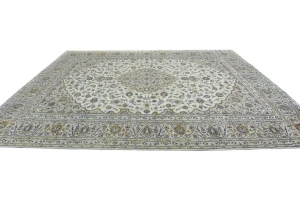 Vintage Cream Floral Traditional 10X13 Kashan Persian Rug