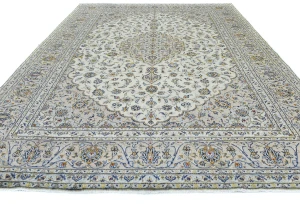 Vintage Cream Floral Traditional 10X13 Kashan Persian Rug