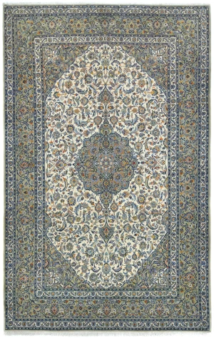Semi Antique Cream Traditional 7X11 Kashan Persian Rug