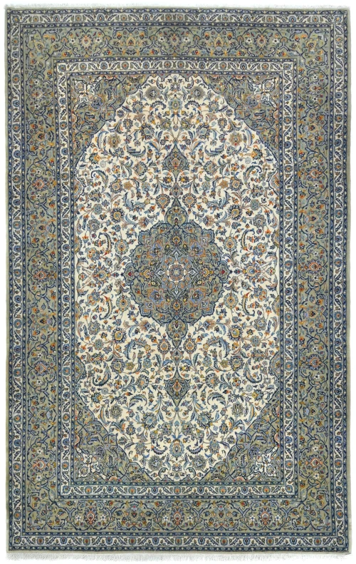 Semi Antique Cream Traditional 7X11 Kashan Persian Rug