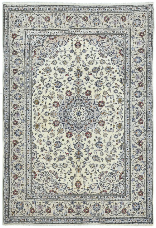 Vintage Cream Traditional 6'5X9'4 Kashan Persian Rug
