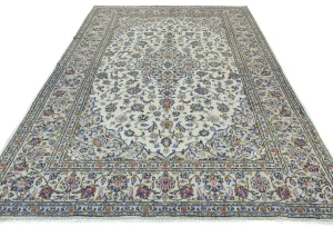 Vintage Cream Traditional Floral 7X10 Kashan Persian Rug
