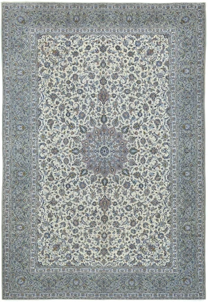 Vintage Cream Traditional Floral 10X14 Kashan Persian Rug