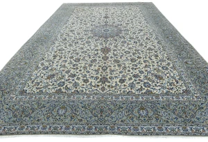 Vintage Cream Traditional Floral 10X14 Kashan Persian Rug
