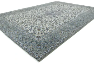 Vintage Cream Traditional Floral 10X14 Kashan Persian Rug