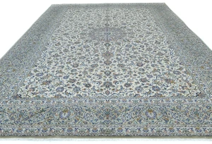 Vintage Cream Traditional Floral 10X14 Kashan Persian Rug