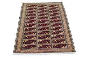 Cream Tribal 3X4 Geometric Turkoman Persian Oriental Rug
