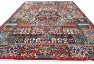 Vintage Multicolored Traditional 9'5X12'6 Kashmar Persian Rug