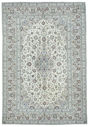 Vintage Cream Traditional 6'3X9'5 Kashan Persian Rug