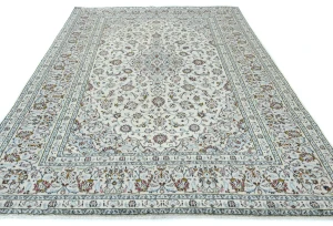 Vintage Cream Traditional 6'3X9'5 Kashan Persian Rug