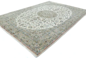 Vintage Cream Floral Traditional 6'5 X 9'7 Kashan Persian Rug