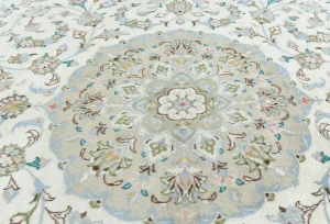 Vintage Cream Floral Traditional 6'5 X 9'7 Kashan Persian Rug