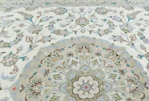 Vintage Cream Floral Traditional 6'5 X 9'7 Kashan Persian Rug