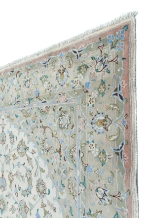 Vintage Cream Floral Traditional 6'5 X 9'7 Kashan Persian Rug